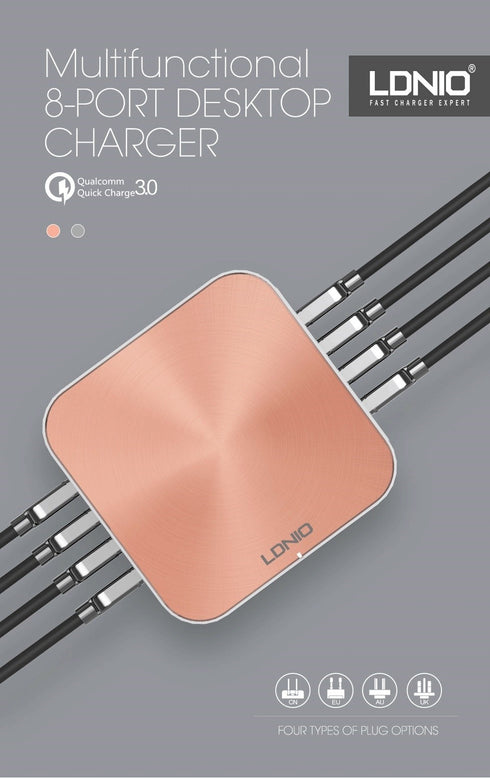 Ldnio A8101 - 8 USB Port Charger - For Mobile Phone Quick Charge 3.0 - Rose Gold - WooTech Online Shopping