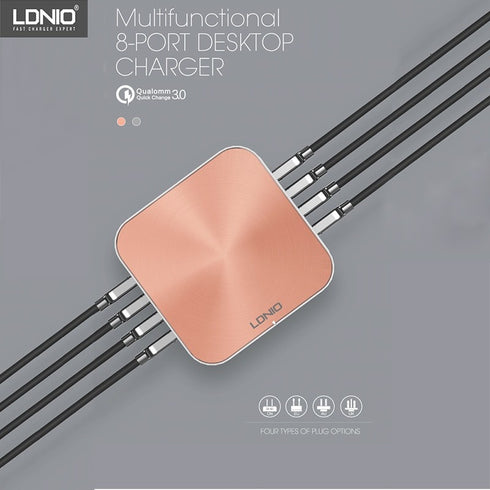 Ldnio A8101 - 8 USB Port Charger - For Mobile Phone Quick Charge 3.0 - Rose Gold - WooTech Online Shopping