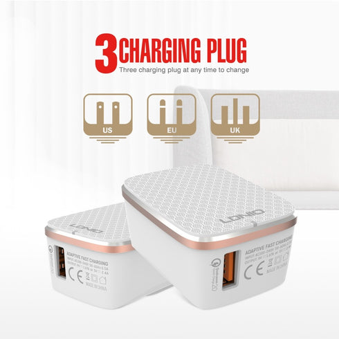 LDNIO A1204 Desktop USB Travel Charger With One QC2.0 Fast Charging Port A1204Q + Ios Cable - WooTech Online Shopping