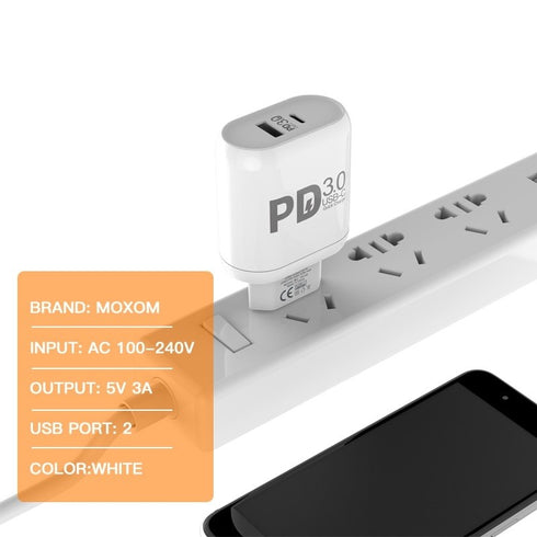 Quick PD charge 3.0 fast charger Type- C adapter charger adapter Pd-08 - white - WooTech Online Shopping