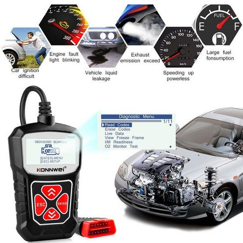 KW310 Multifunction OBD II And EOBD Auto Diagnostic Scanner Tool - Black