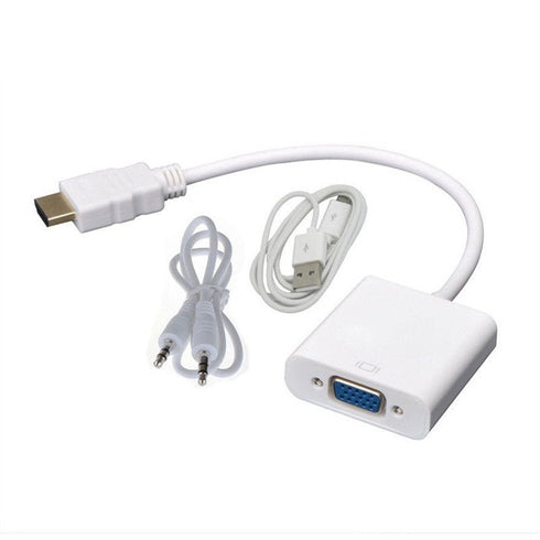 HDMI to VGA Converter Adapter Cable with 3.5mm Audio and USB power cable - White - WooTech Online Shopping In SA