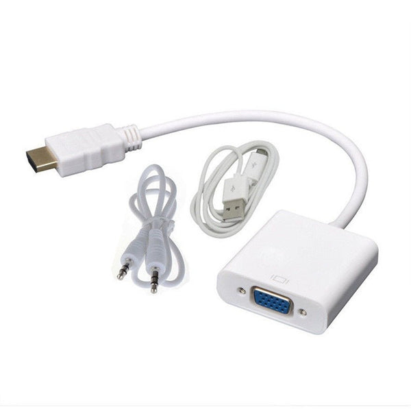 HDMI to VGA Converter Adapter Cable with 3.5mm Audio and USB power cable - White - WooTech Online Shopping In SA