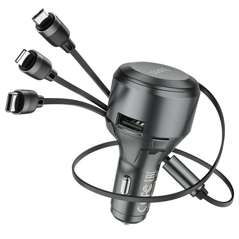 3 in 1 Car Charger With Lightning/Type C/Micro USB Cable