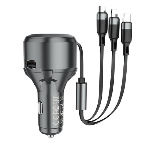 3 in 1 Car Charger With Lightning/Type C/Micro USB Cable