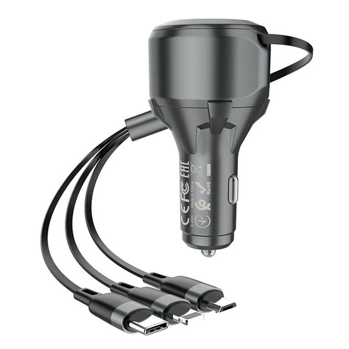 3 in 1 Car Charger With Lightning/Type C/Micro USB Cable