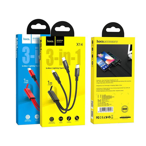 Hoco X14 3 in 1 Charging Cable For Micro/iph/Type C - 1m - WooTech Online Shopping In SA