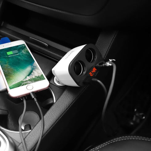 Hoco Z28 Dual USB/Cigarette Lighter Car Charger With LED Display - WooTech Online Shopping In SA