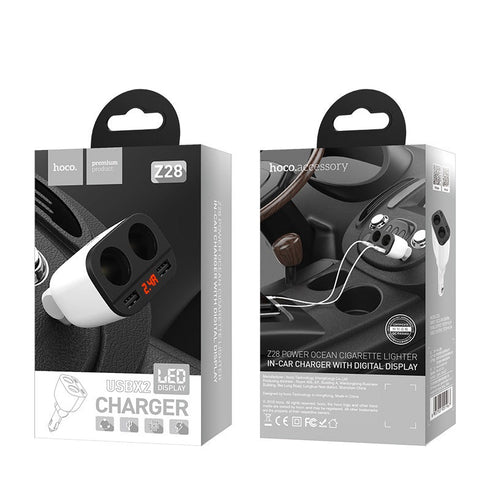 Hoco Z28 Dual USB/Cigarette Lighter Car Charger With LED Display - WooTech Online Shopping In SA