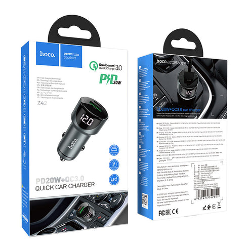 Hoco 2 in 1 Type-C + USB PD20W+QC3.0 Quick Car Charger
