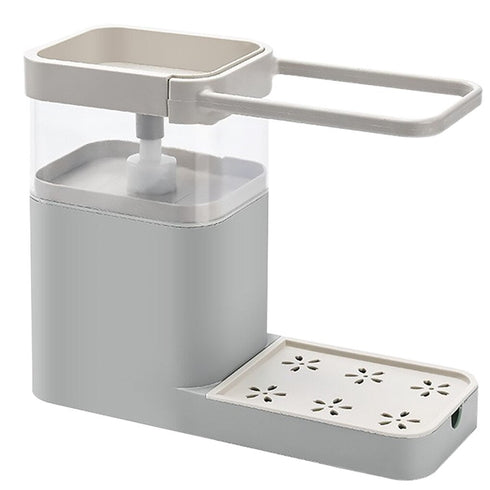Kitchen Press Soap Dispenser Automatic Detergent Box Drain Sink with Towel Bar Shelf Sponge Holder - WooTech Online Shopping In SA