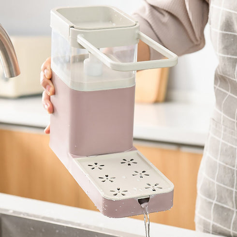 Kitchen Press Soap Dispenser Automatic Detergent Box Drain Sink with Towel Bar Shelf Sponge Holder - WooTech Online Shopping In SA