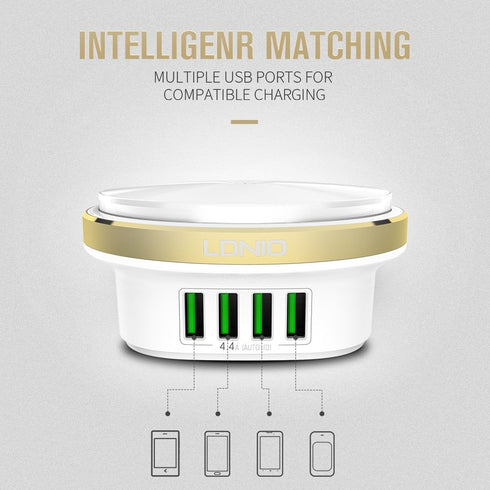 LDNIO 4 USB Port Mobile Phone Charger With LED Night Light - A4406 - WooTech Online Shopping In SA