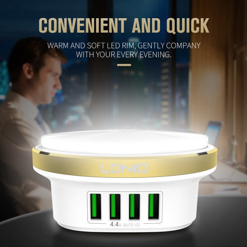 LDNIO 4 USB Port Mobile Phone Charger With LED Night Light - A4406 - WooTech Online Shopping In SA