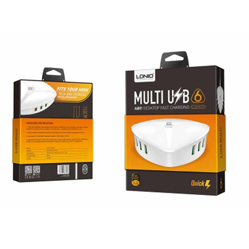 LDNIO 6 USB Port Charger - For Mobile Phone Quick Fast Charge - WooTech Online Shopping In SA