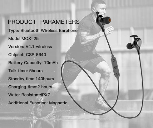 MOXOM Bluetooth Earphones Wireless Volume Control Stereo Headset V4.1 Noise Reducing Wireless Earphones For iPhone for Samsung mox-25 - WooTech Online Shopping In SA
