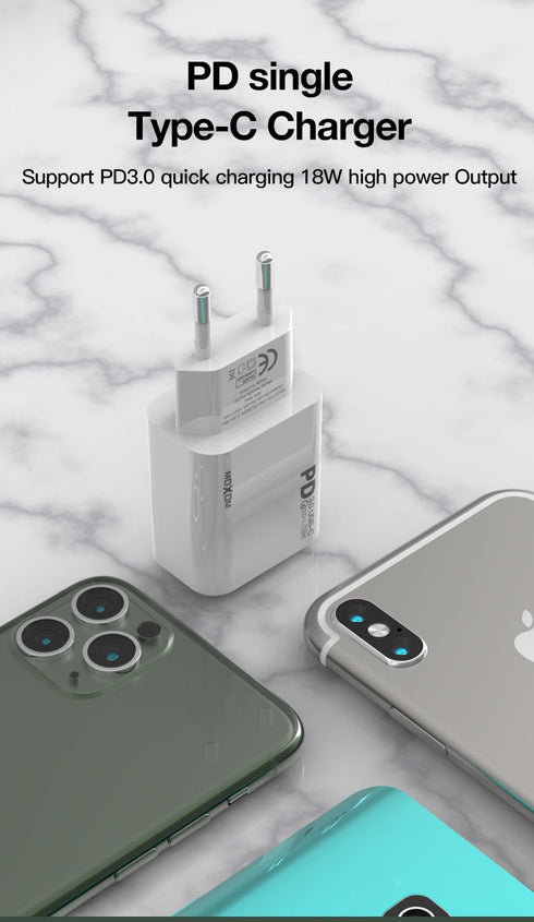 Moxom PD Fast charger For iPhone 12 /11 - 18w USB-c power Adapter Mx-HC25 - WooTech Online Shopping In SA