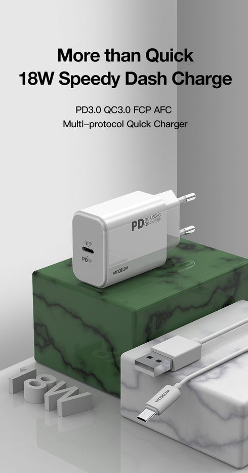 Moxom PD Fast charger For iPhone 12 /11 - 18w USB-c power Adapter Mx-HC25 - WooTech Online Shopping In SA