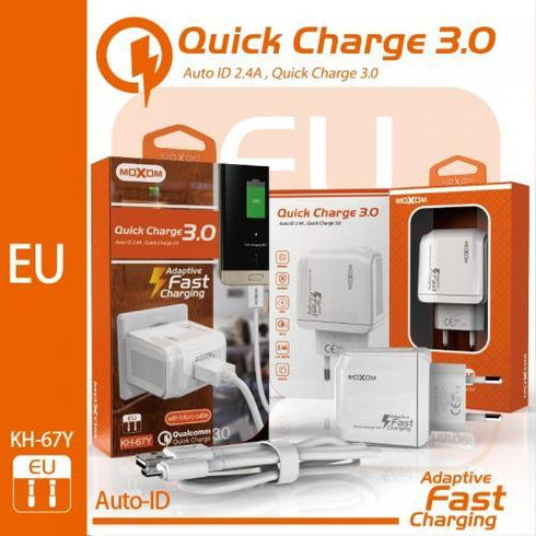 Moxom QC3.0 Super Fast Phone charger- With cable- kh-67y - WooTech Online Shopping In SA