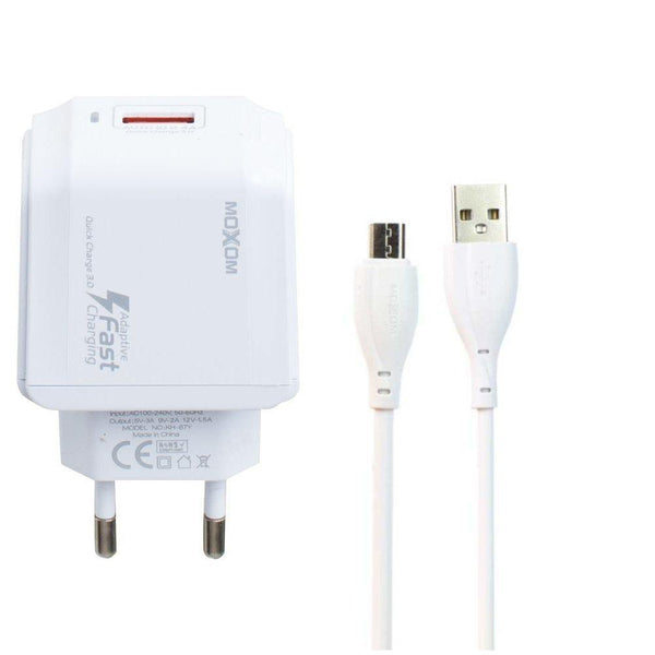 Moxom QC3.0 Super Fast Phone charger- With cable- kh-67y - WooTech Online Shopping In SA