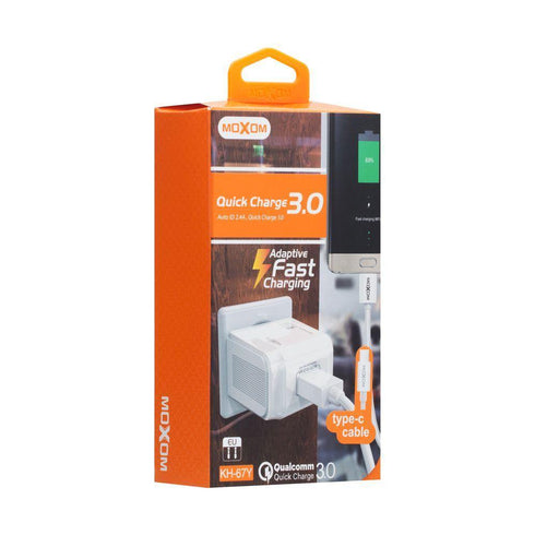 Moxom QC3.0 Super Fast Phone charger- With cable- kh-67y - WooTech Online Shopping In SA