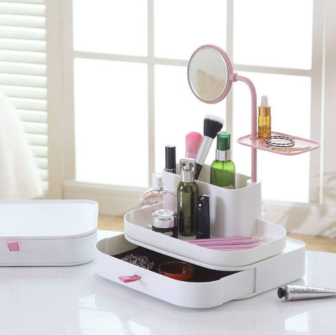 Multifunctional Makeup Organizer with Rotatable Mirror - WooTech Online Shopping In SA
