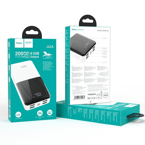 Power bank 20000mAh 4 USB Output - hoco J42A - white - WooTech Online Shopping In SA