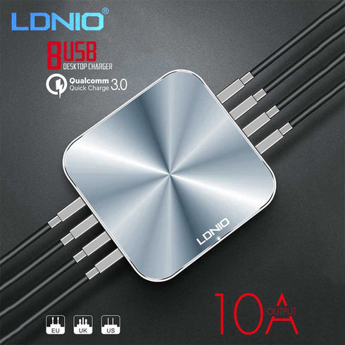 Ldnio A8101 - 8 USB Port Charger - For Mobile Phone Quick Charge 3.0 - Silver - WooTech Online Shopping