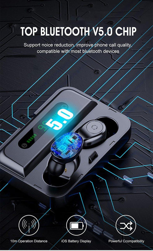 Bluetooth 5.0 Earphones TWS F9 5.0V Stereo Noise Cancelling Gaming Earbuds - WooTech Online Shopping