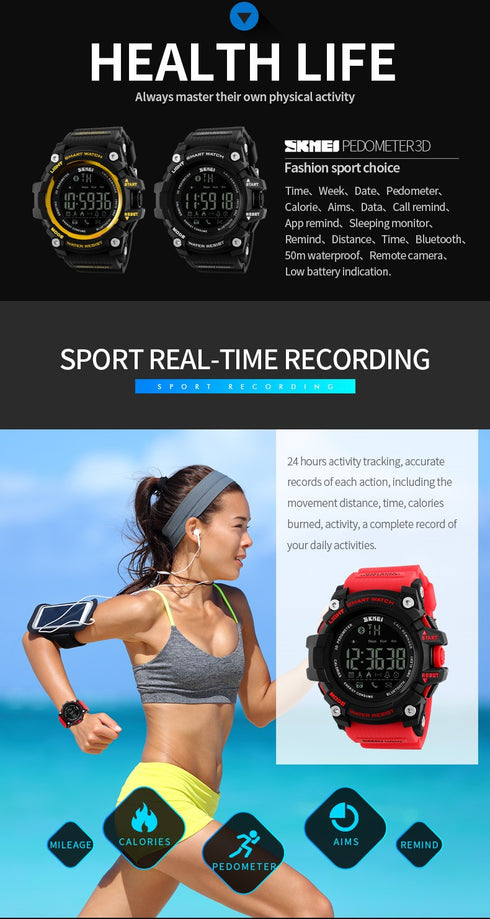 SKMEI 1227 Waterproof Alarm Bluetooth Sports Watch - WooTech Online Shopping