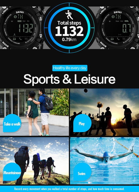 SKMEI 1227 Waterproof Alarm Bluetooth Sports Watch - WooTech Online Shopping