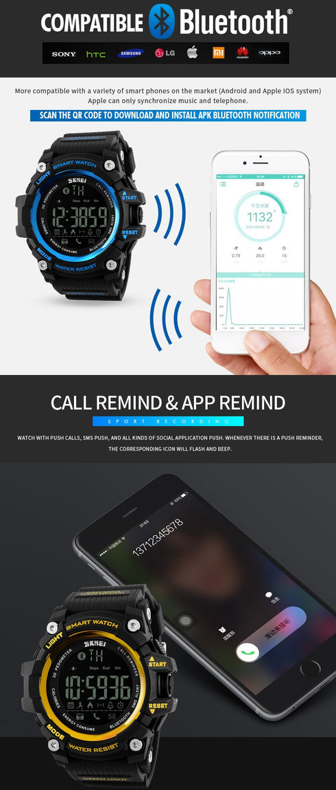 SKMEI 1227 Waterproof Alarm Bluetooth Sports Watch - WooTech Online Shopping