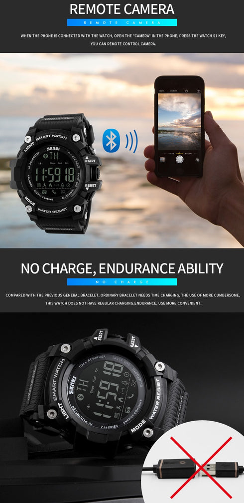 SKMEI 1227 Waterproof Alarm Bluetooth Sports Watch - WooTech Online Shopping