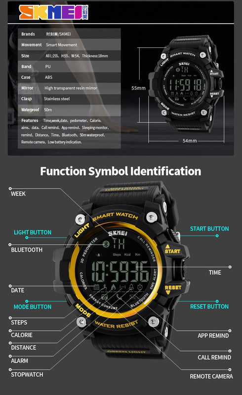SKMEI 1227 Waterproof Alarm Bluetooth Sports Watch - WooTech Online Shopping