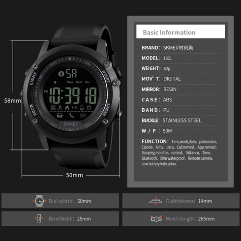 SKMEI 1321 Waterproof Alarm Bluetooth Sports Watch - WooTech Online Shopping