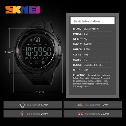 Skmei 1326 Waterproof Alarm Bluetooth Sports Watch - WooTech Online Shopping