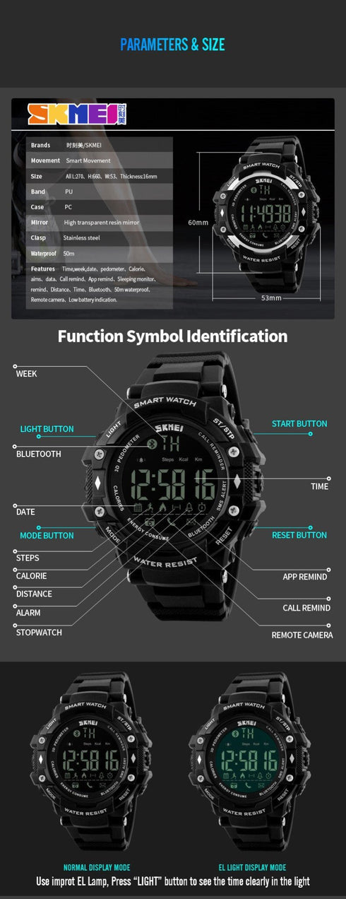 SKMEI 1226 Waterproof Alarm Bluetooth Sports Watch - WooTech Online Shopping In SA