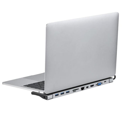 Type-C Hub 10 in 1 Type C to HDMI VGA 3*USB-3.0 /RJ45 Gigabit Ethernet PD SD/TF Hub - WooTech Online Shopping In SA