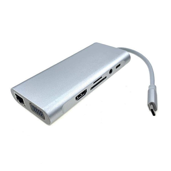 USB3.1 Type C Hubs 11 in 1 Type C to HDMI VGA 4*USB 3.0 RJ45 Gigabit Ethernet PD Audio SD/TF card reader 3.5mm - WooTech Online Shopping In SA