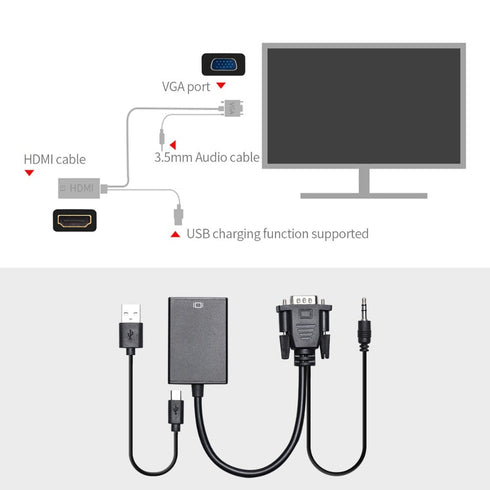 VGA to HDMI Converter Cable - Black - WooTech Online Shopping In SA