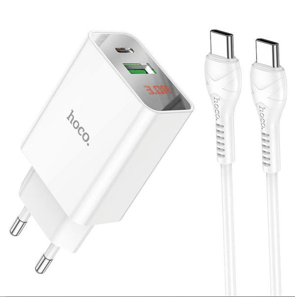 Wall charger “C100A” PD20W + QC3.0 EU set with cable- Type-C to Type-C - WooTech Online Shopping In SA