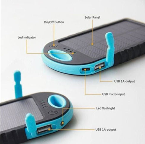 Waterproof Solar Power Bank Shockproof - With Two USB Outputs - Blue - WooTech Online Shopping In SA